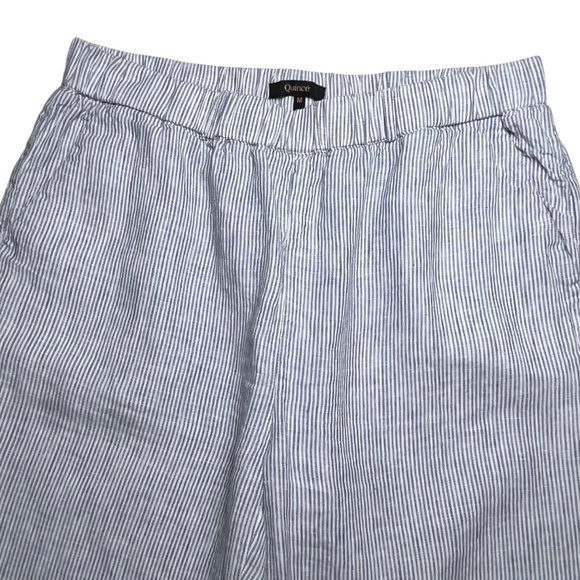 Quince 100% European Linen Pants Blue White Pinstripe Cropped Size Medium Preppy - Picture 6 of 9